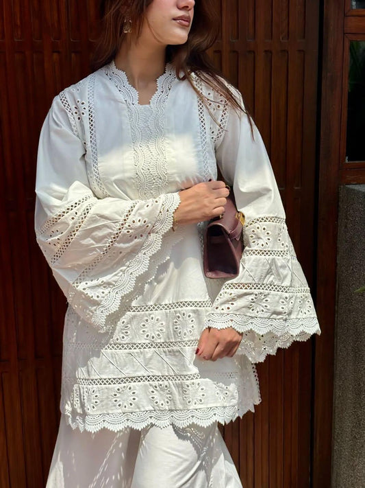 PRISTINE WHITE CHICKENKARI SET
