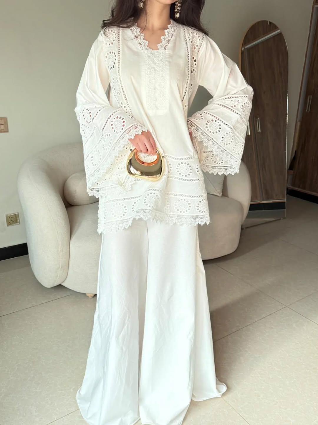PRISTINE WHITE CHICKENKARI SET