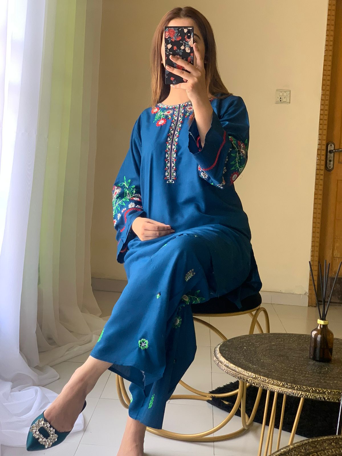 Embroidered 2 piece dress for women