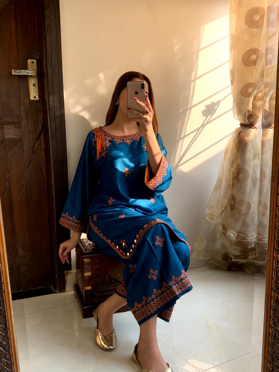 Mirror work Balochi embroidery dress for women