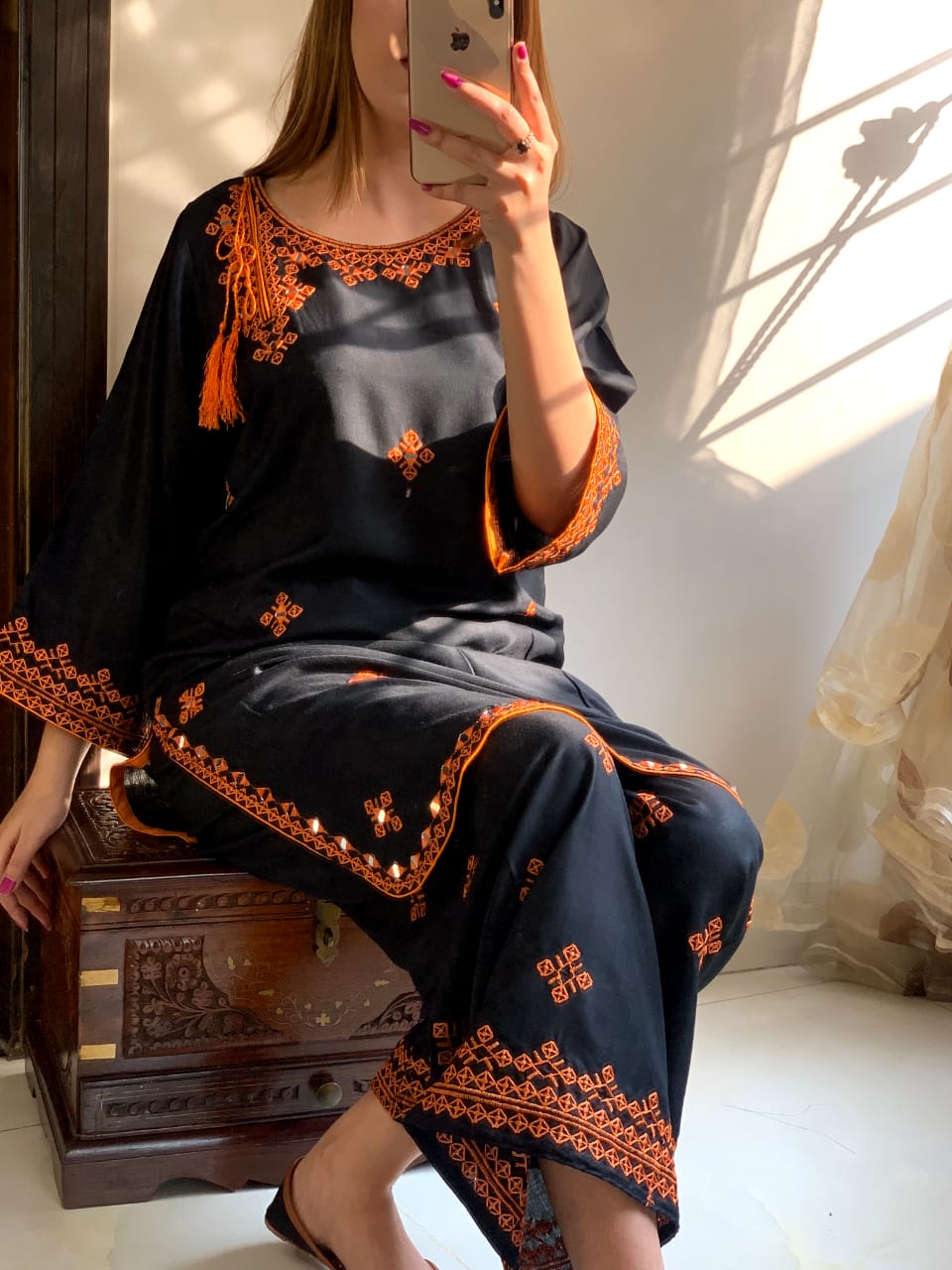 Mirror work Balochi embroidery dress for women