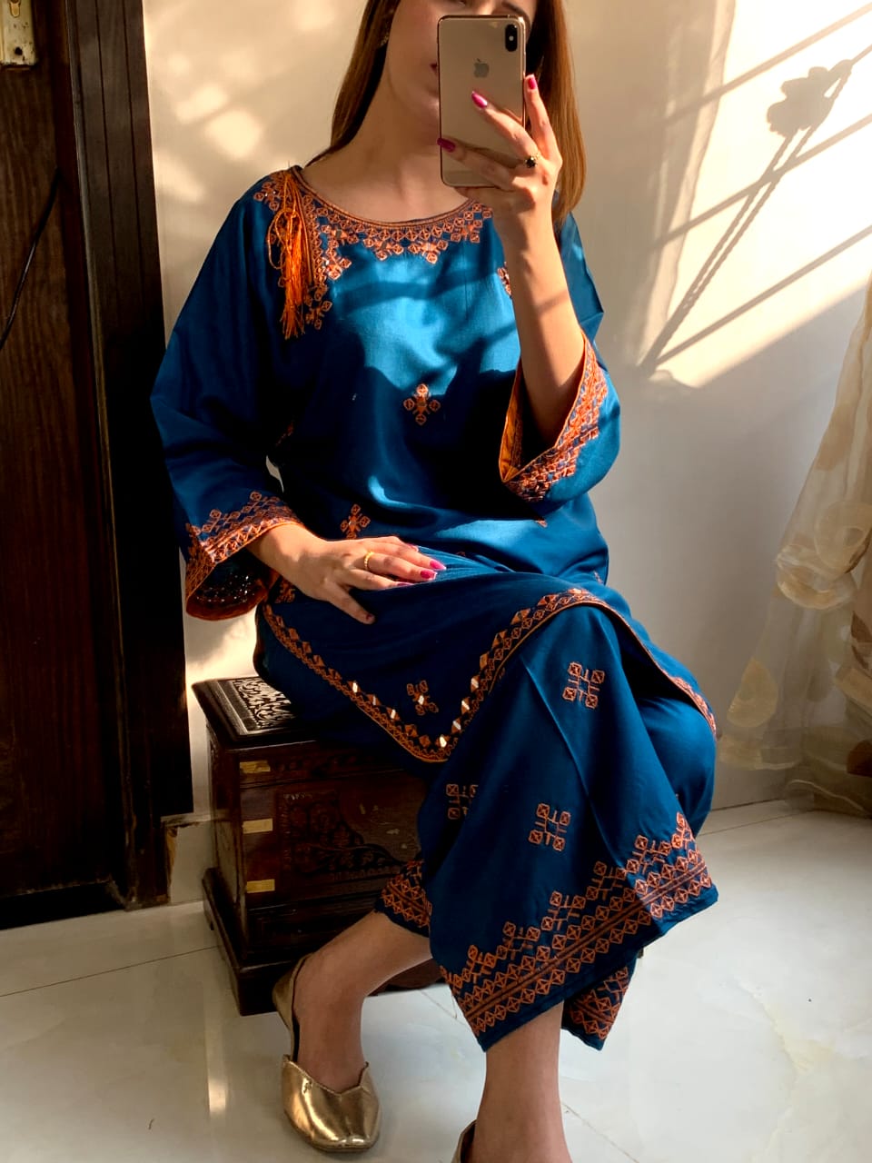 Mirror work Balochi embroidery dress for women