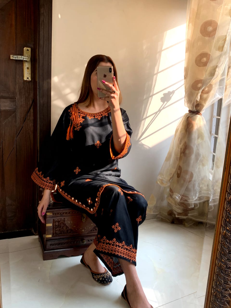 Mirror work Balochi embroidery dress for women