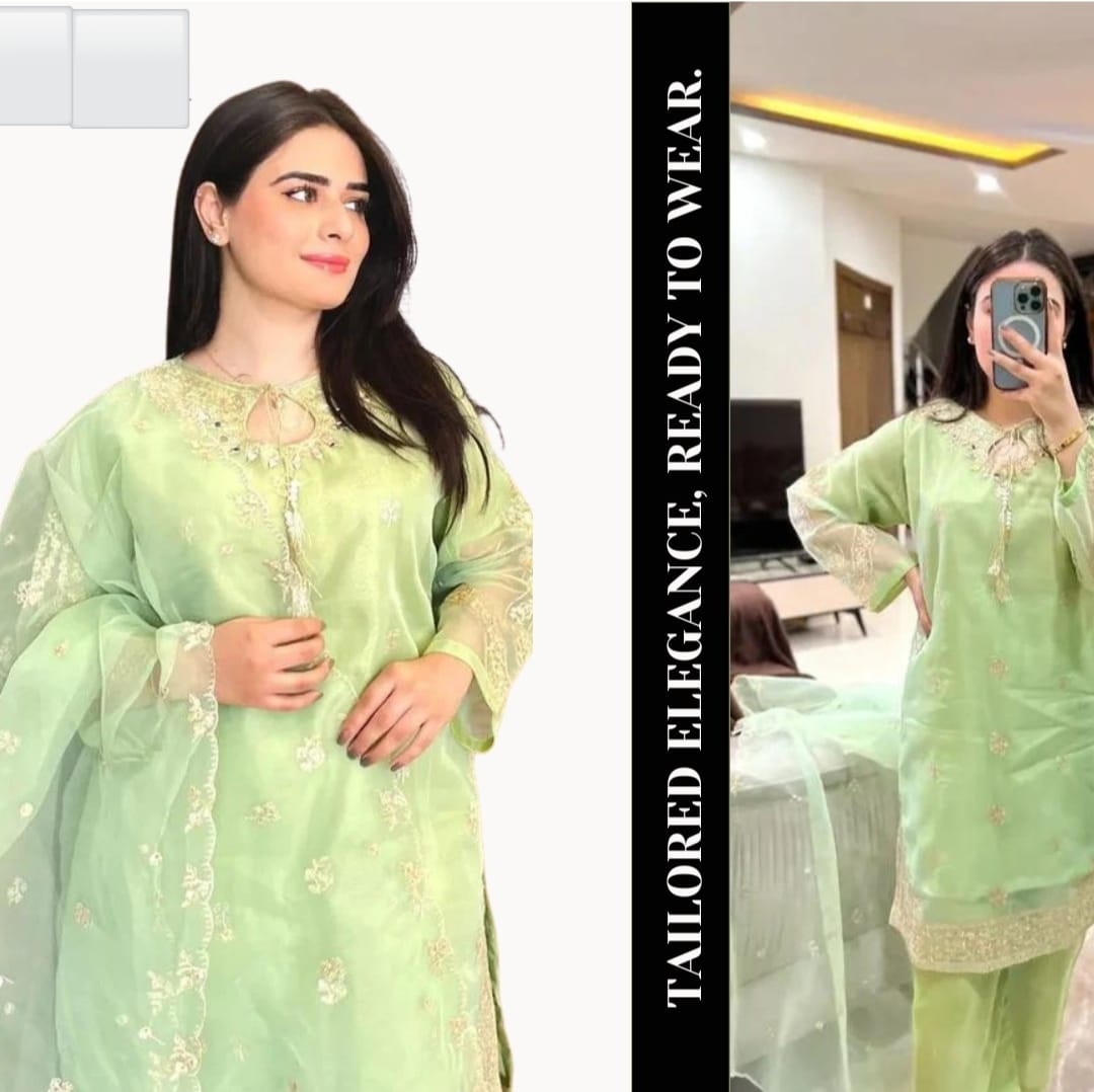 Agha noor Mirror work embroidered organza 3 piece